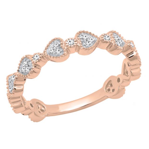 0.20 Carat (ctw) 10K Rose Gold Round White Diamond Ladies Vintage Wedding Stackable Band 1/5 CT