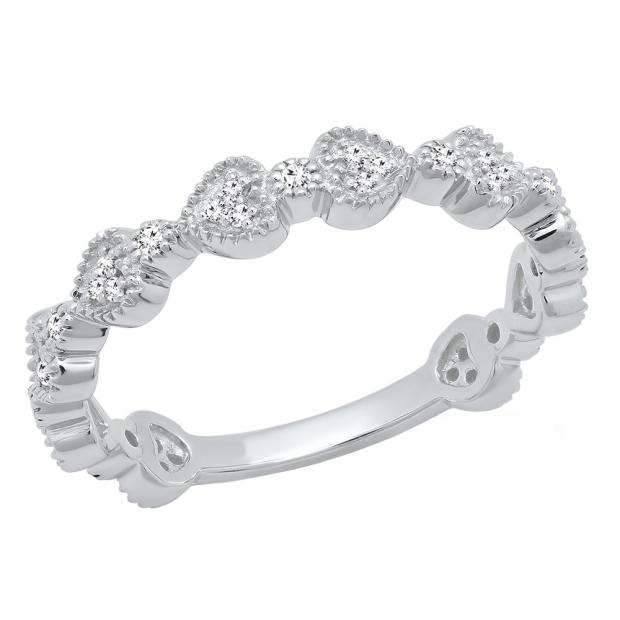 0.20 Carat (ctw) 10K White Gold Round White Diamond Ladies Vintage Wedding Stackable Band 1/5 CT