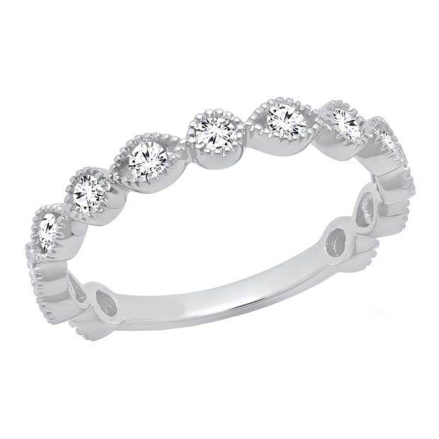 0.45 Carat (ctw) 14K White Gold Round White Diamond Ladies Wedding Stackable Band 1/2 CT