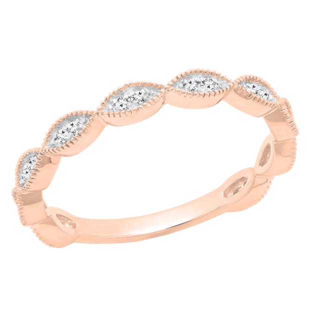0.12 Carat (ctw) 14K Rose Gold Round White Diamond Ladies Anniversary Wedding Stackable Band