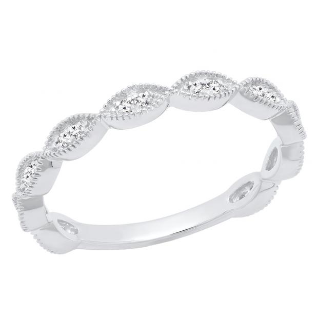 0.12 Carat (ctw) 14K White Gold Round White Diamond Ladies Anniversary Wedding Stackable Band