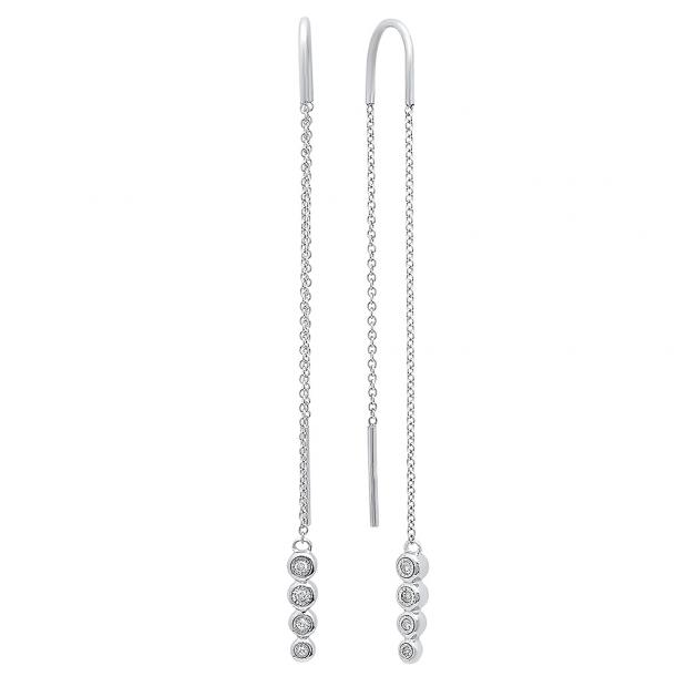 0.10 Carat (ctw) 10K White Gold Round Cut White Diamond Ladies Threader Earrings 1/10 CT
