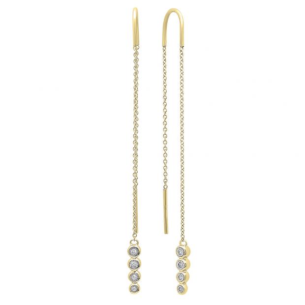 0.10 Carat (ctw) 14K Yellow Gold Round Cut White Diamond Ladies Threader Earrings 1/10 CT