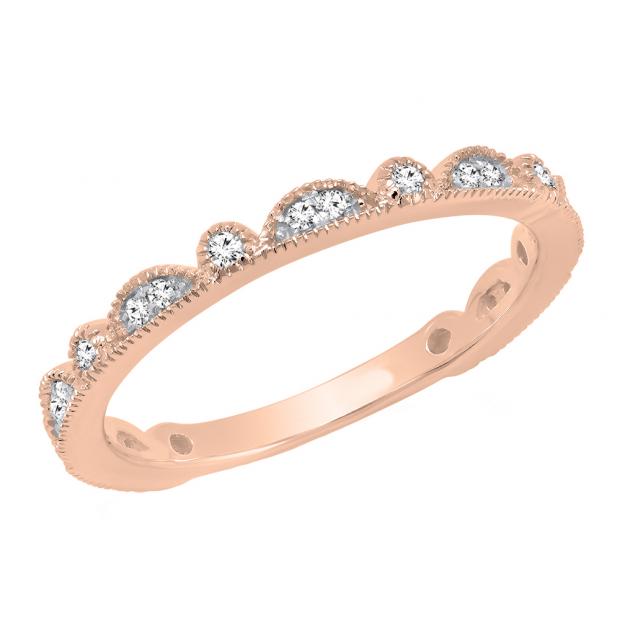 0.20 Carat (ctw) 14K Rose Gold Round Cut Diamond Ladies Wedding Stackable Guard Band 1/5 CT