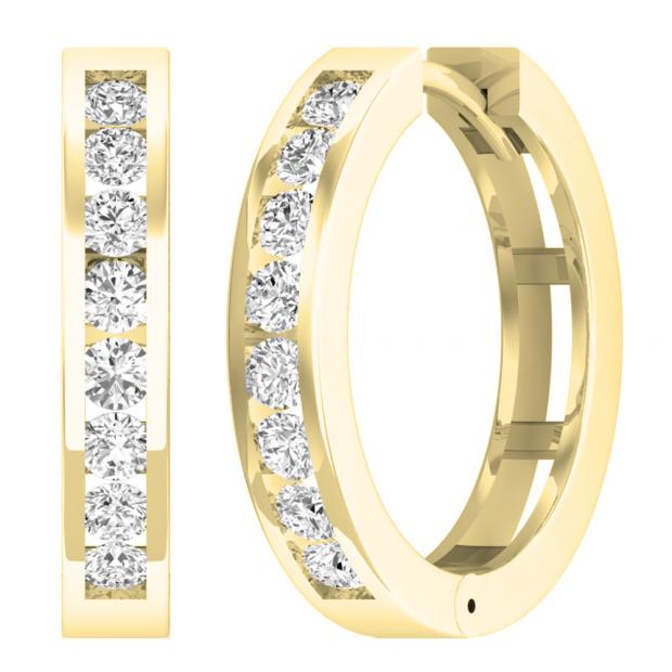 0.95 Carat (ctw) Round White Diamond Ladies Huggies Hoop Earrings 1 CT 14K Yellow Gold