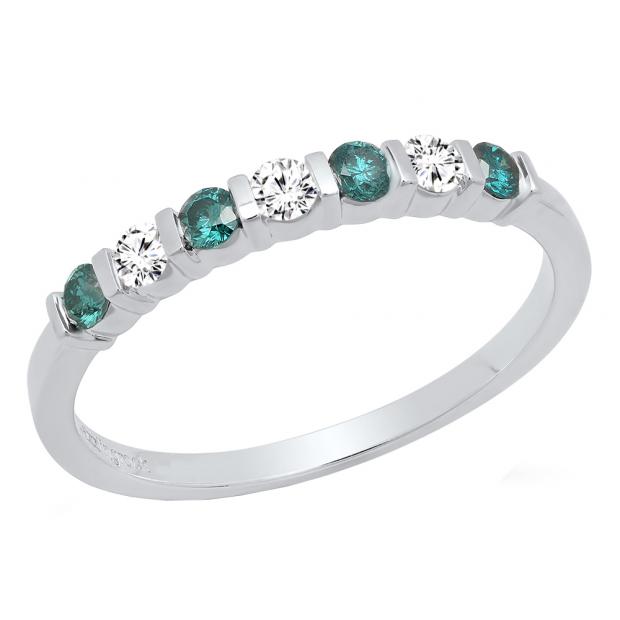 0.35 Carat (ctw) 14K White Gold Round Blue & Diamond Wedding Anniversary Stackable Band 1/3 CT