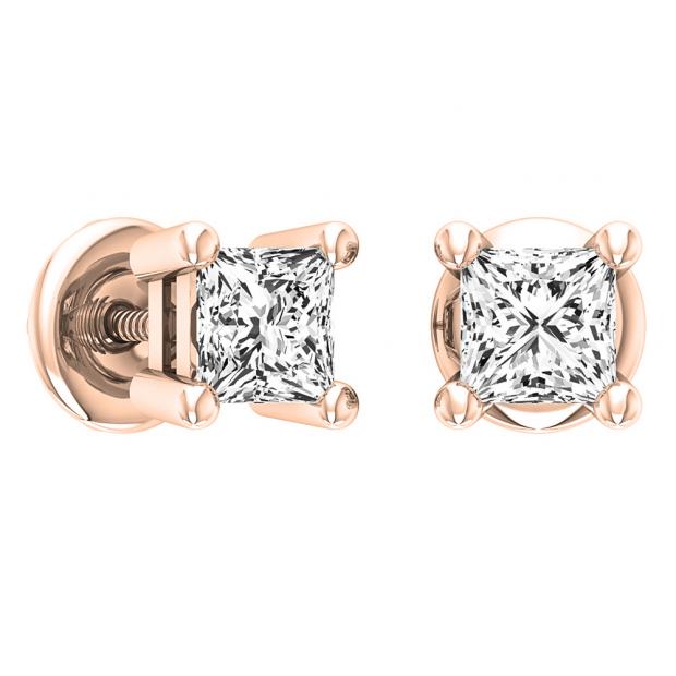 0.50 Carat (ctw) 10K Rose Gold Princess Cut White Diamond Ladies Stud Earrings 1/2 CT