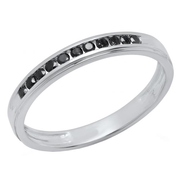 0.25 Carat (ctw) Sterling Silver Round Black Diamond Ladies Wedding Stackable Band 1/4 CT
