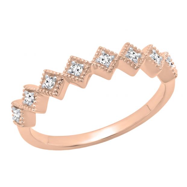 0.10 Carat (ctw) 10K Rose Gold Round White Diamond Ladies Wedding Stackable Band 1/10 CT