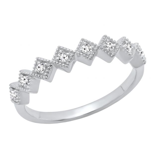 0.10 Carat (ctw) 10K White Gold Round White Diamond Ladies Wedding Stackable Band 1/10 CT