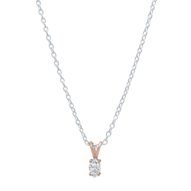 0.20 Carat (ctw) 10K Rose Gold Marquise White Diamond Ladies Solitaire Pendant 1/5 CT