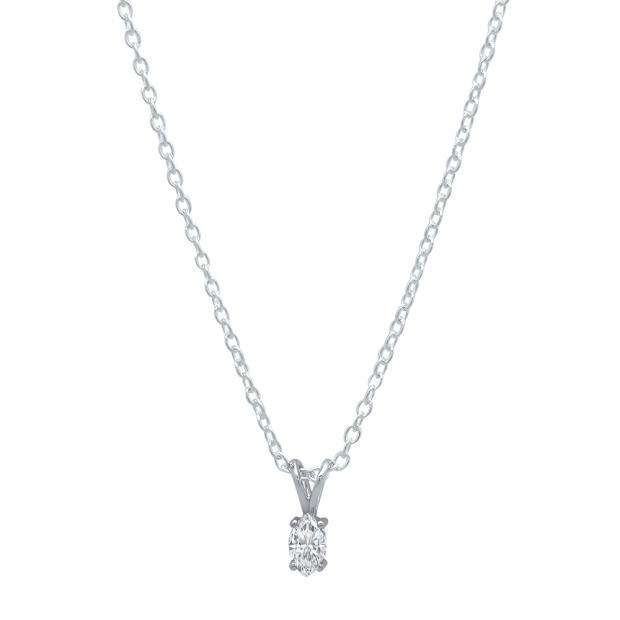0.20 Carat (ctw) 14K White Gold Marquise White Diamond Ladies Solitaire Pendant 1/5 CT
