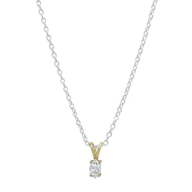 0.20 Carat (ctw) 18K Yellow Gold Marquise White Diamond Ladies Solitaire Pendant 1/5 CT