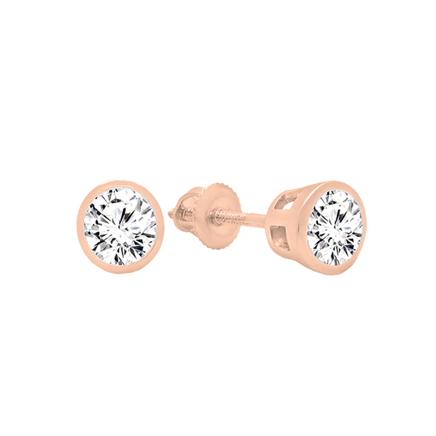 0.60 Carat (ctw) 14K Rose Gold Round Cubic Zirconia Ladies Solitaire Stud Earrings
