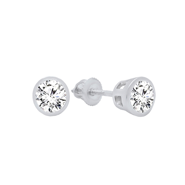 0.60 Carat (ctw) 14K White Gold Round Cubic Zirconia Ladies Solitaire Stud Earrings