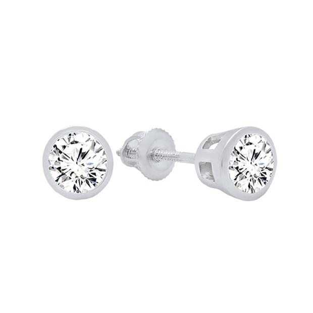 0.75 Carat (ctw) 14K White Gold Round Cubic Zirconia Ladies Solitaire Stud Earrings 3/4 CT
