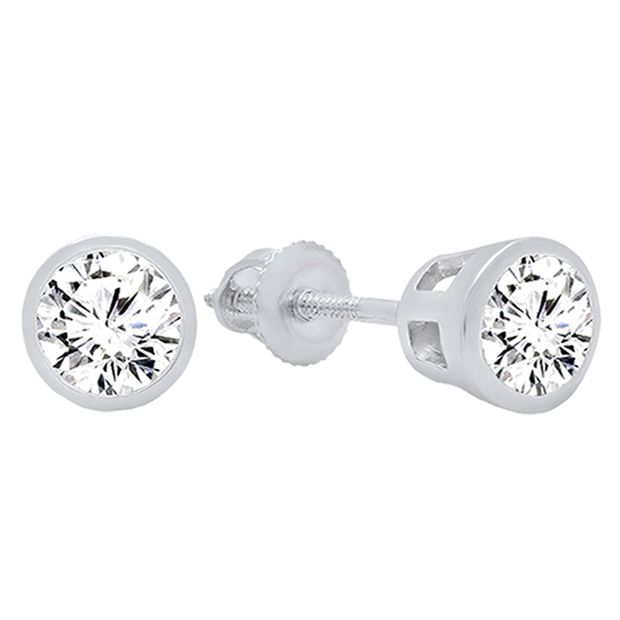 1.25 Carat (ctw) 14K White Gold Round Cubic Zirconia Ladies Solitaire Stud Earrings 1 1/4 CT