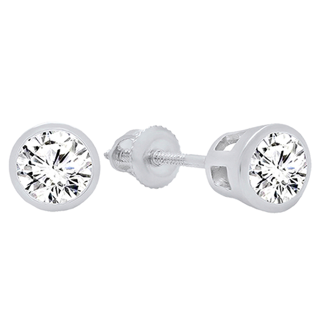 1.75 Carat (ctw) 14K White Gold Round Cubic Zirconia Ladies Solitaire Stud Earrings 1 3/4 CT