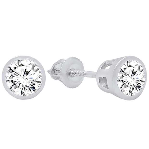 2.00 Carat (ctw) 14K White Gold Round Cubic Zirconia Ladies Solitaire Stud Earrings 2 CT