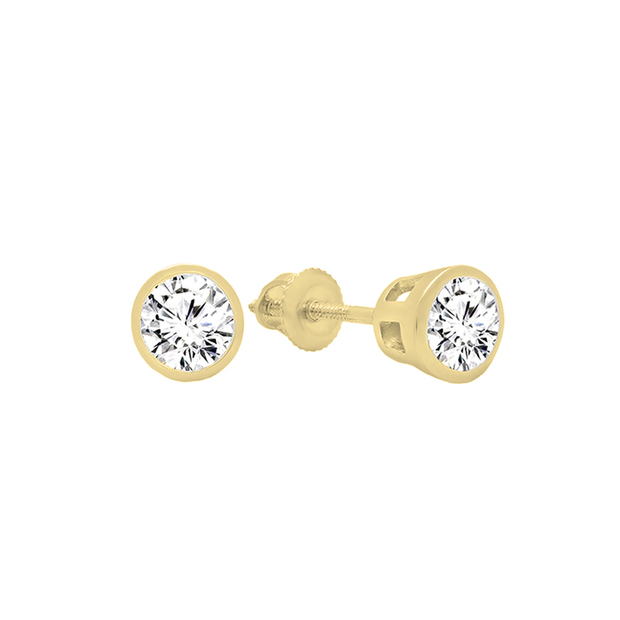0.40 Carat (ctw) 14K Yellow Gold Round Cubic Zirconia Ladies Solitaire Stud Earrings