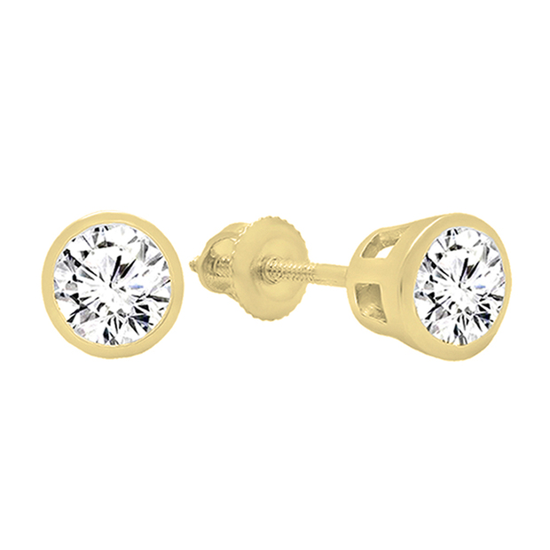 1.00 Carat (ctw) 14K Yellow Gold Round Cubic Zirconia Ladies Solitaire Stud Earrings 1 CT