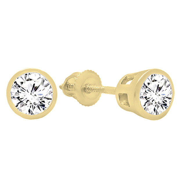 1.50 Carat (ctw) 14K Yellow Gold Round Cubic Zirconia Ladies Solitaire Stud Earrings 1 1/2 CT