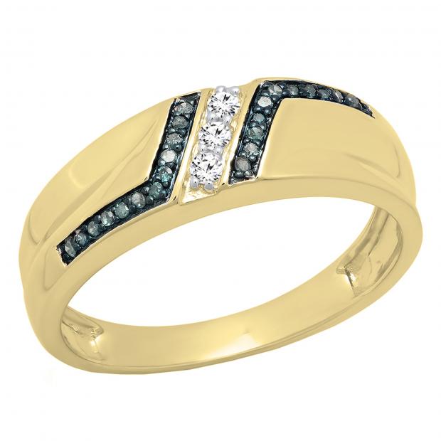 0.20 Carat (ctw) 10K Yellow Gold Round Blue & White Diamond Men