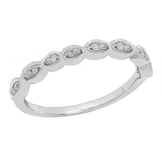 0.10 Carat (Ctw) 14K White Gold Round Diamond Ladies Anniversary Wedding Stackable Band 1/10 CT