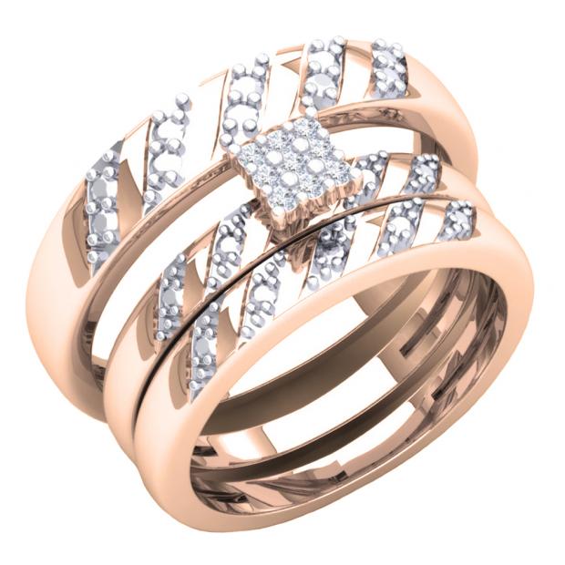 0.08 Carat (ctw) 10K Rose Gold Round Diamond Ladies & Mens Engagement Ring Trio Set Band