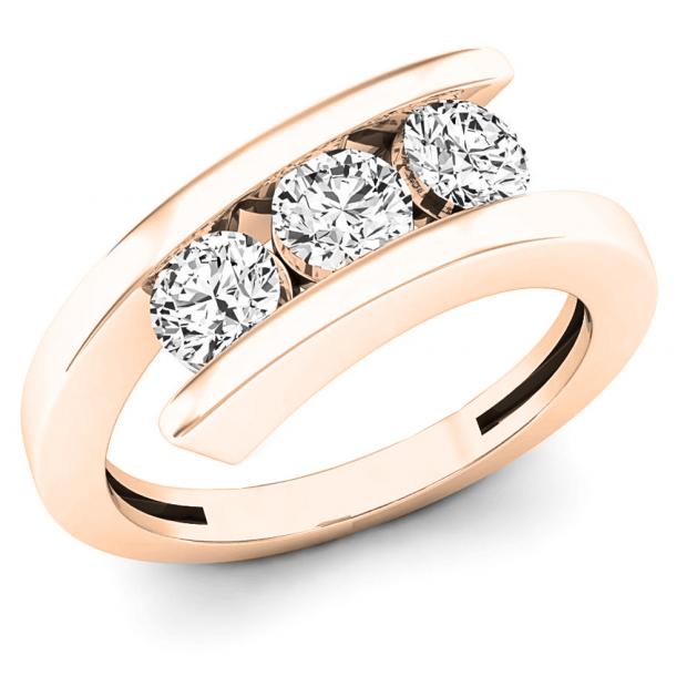 0.95 Carat (ctw) 10K Rose Gold Round Diamond Ladies Bridal 3 Stone Engagement Ring 1 CT