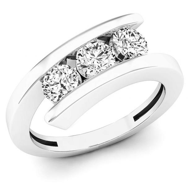 0.95 Carat (ctw) 10K White Gold Round Diamond Ladies Bridal 3 Stone Engagement Ring 1 CT