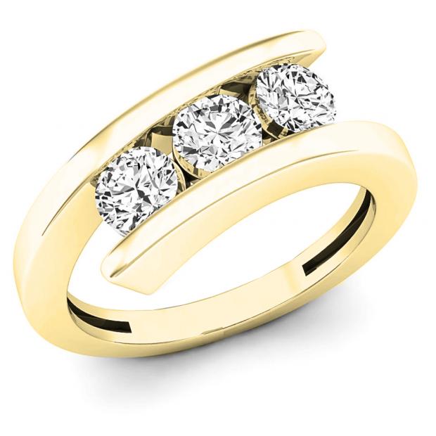 0.95 Carat (ctw) 10K Yellow Gold Round Diamond Ladies Bridal 3 Stone Engagement Ring 1 CT