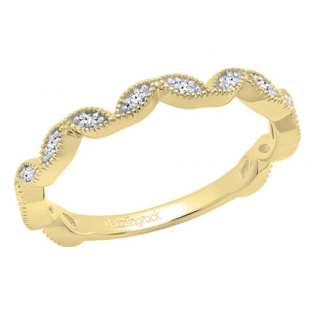 0.10 Carat (ctw) 10K Yellow Gold Round White Diamond Ladies Wedding Stackable Band 1/10 CT