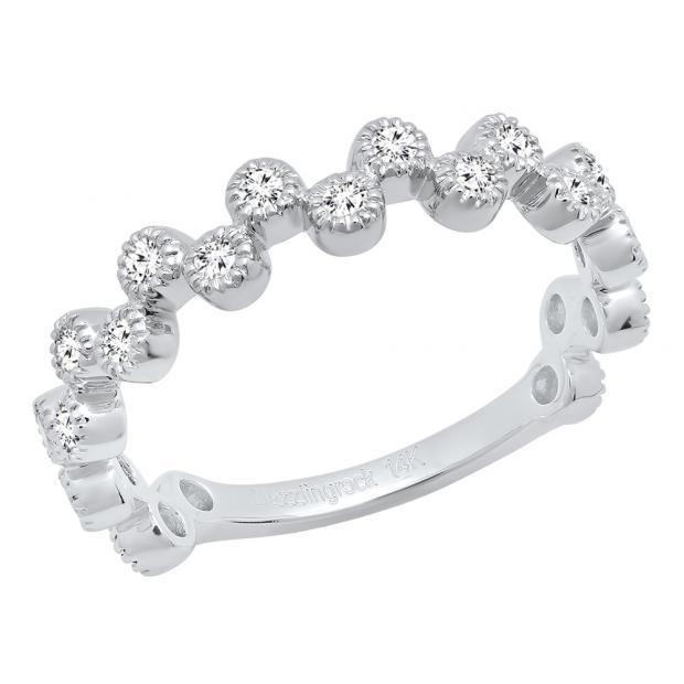 0.50 Carat (ctw) 14K White Gold Round Diamond Ladies Wedding Anniversary Stackable Band 1/2 CT