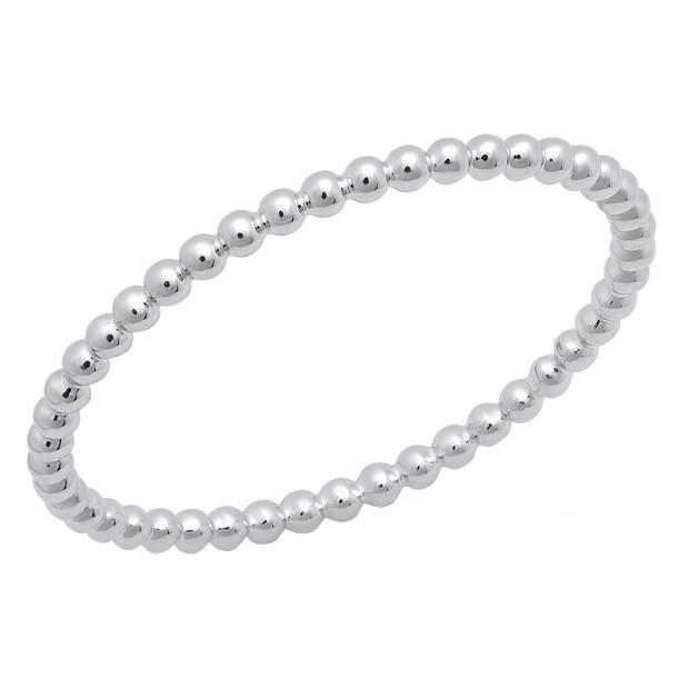 10K White Gold Beaded Style Ladies Ball Chain Design Wedding Band