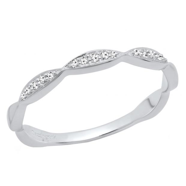 0.05 Carat (ctw) 10K White Gold Round Diamond Ladies Anniversary Wedding Stackable Band
