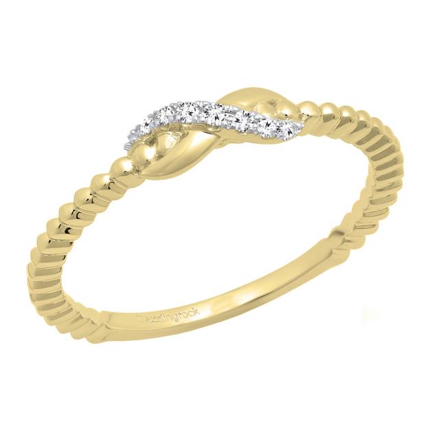 0.05 Carat (ctw) 10K Yellow Gold Round Diamond Beaded Style Infinity Ladies Ball Design Wedding Band