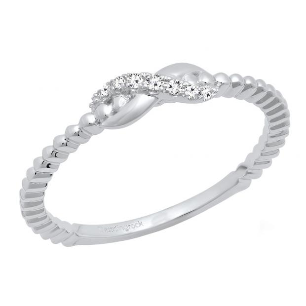 0.05 Carat (ctw) 14K White Gold Round Diamond Beaded Style Infinity Ladies Ball Design Wedding Band
