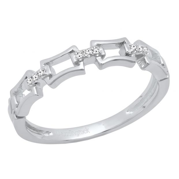 0.03 Carat (ctw) 10K White Gold Round Diamond Ladies Chain Link Wedding Band