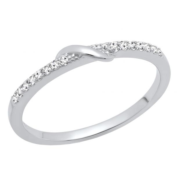 0.10 Carat (ctw) 10K White Gold Round White Diamond Ladies Anniversary Wedding Band 1/10 CT