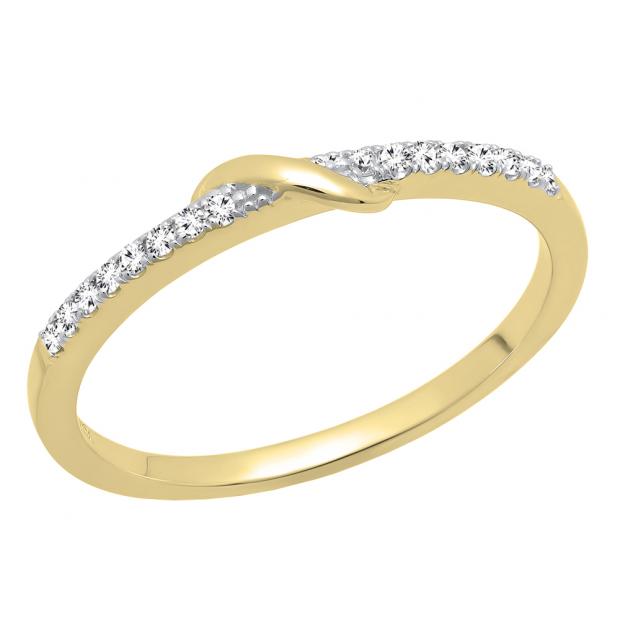 0.10 Carat (ctw) 10K Yellow Gold Round White Diamond Ladies Anniversary Wedding Band 1/10 CT
