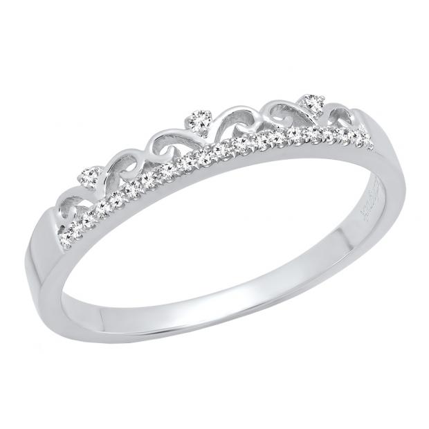 0.07 Carat (ctw) 10K White Gold Round Diamond Ladies Bridal Crown Anniversary Wedding Band