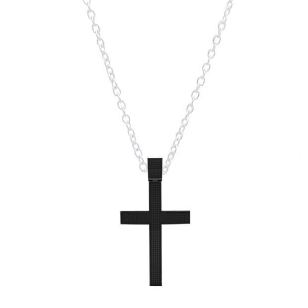 2.20 Carat (ctw) Black Rhodium Plated Sterling Silver Round Diamond Ladies Cross Pendant