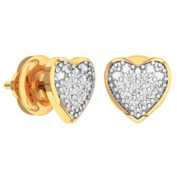 0.09 Carat (ctw) 18K Yellow Gold Plated Sterling Silver Round Diamond Heart Mens Iced Stud Earrings