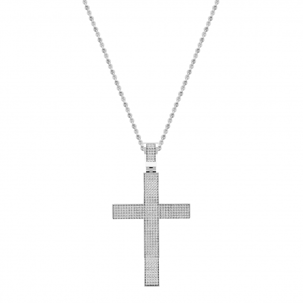 0.73 Carat (ctw) Sterling Silver Round White Diamond Mens Hip Hop Religious Cross Pendant 3/4 CT