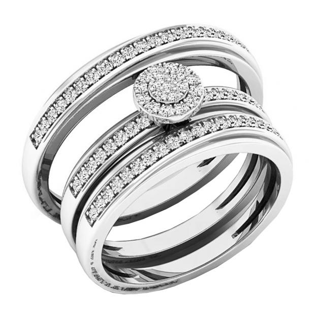 0.35 Carat (ctw) Sterling Silver Round White Diamond Men & Womens Micro Pave Engagement Ring Trio Bridal Set 1/3 CT
