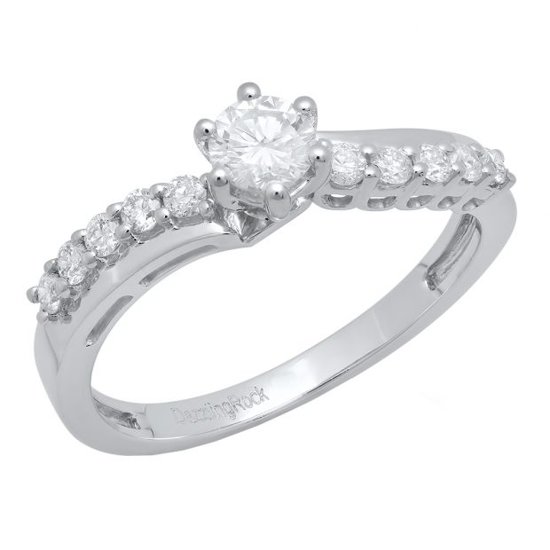 0.50 Carat (ctw) 10K White Gold Round Diamond Wave Ladies Promise Engagement Ring 1/2 CT