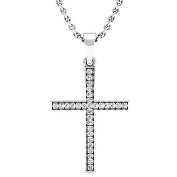 0.10 Carat (ctw) 10K White Gold Round Diamond Ladies Cross Pendant 1/10 CT (Silver Chain Included)