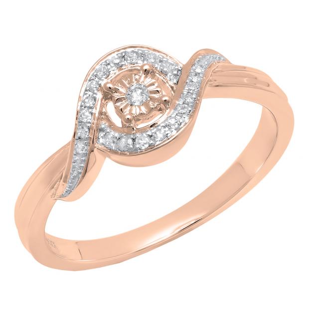 0.10 Carat (ctw) 10K Rose Gold Round White Diamond Ladies Swirl Promise Engagement Ring 1/10 CT