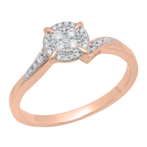 0.20 Carat (ctw) 10K Rose Gold Round Diamond Ladies Twisted Swirl Cluster Engagement Ring 1/5 CT